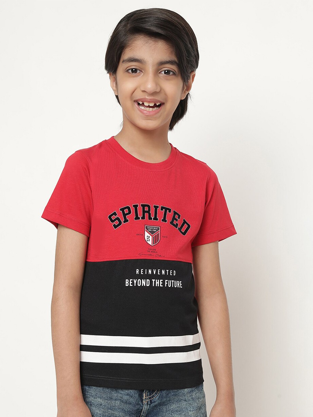 

Octave Boys Colourblocked Cotton T-Shirt, Red