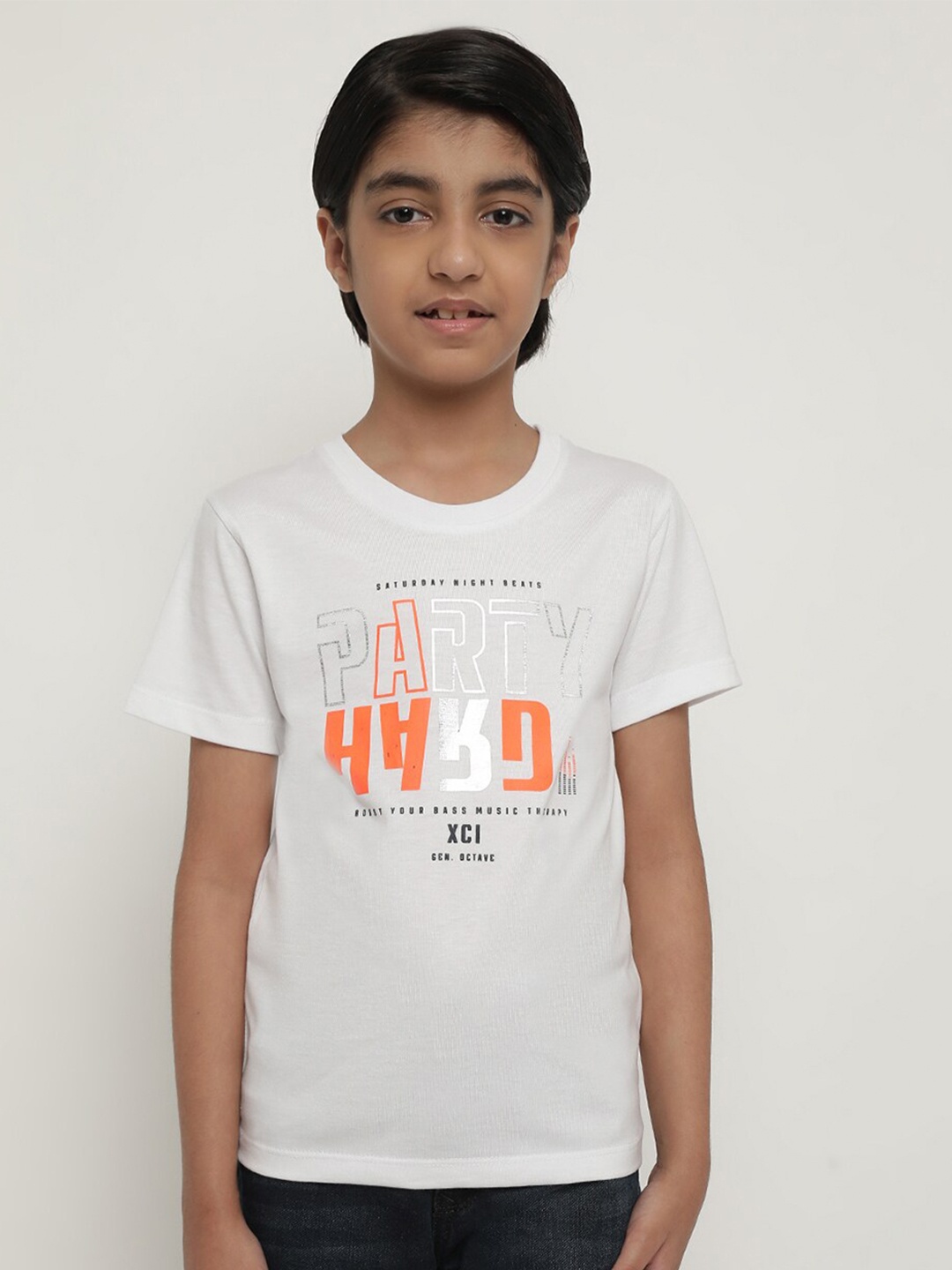 

Octave Boys Typography Printed Cotton T-shirt, White