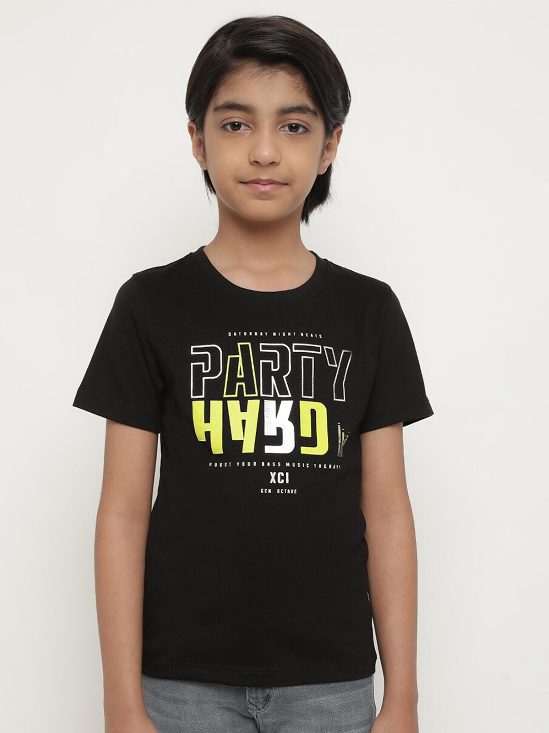 

Octave Boys Typography Printed Cotton T-shirt, Black