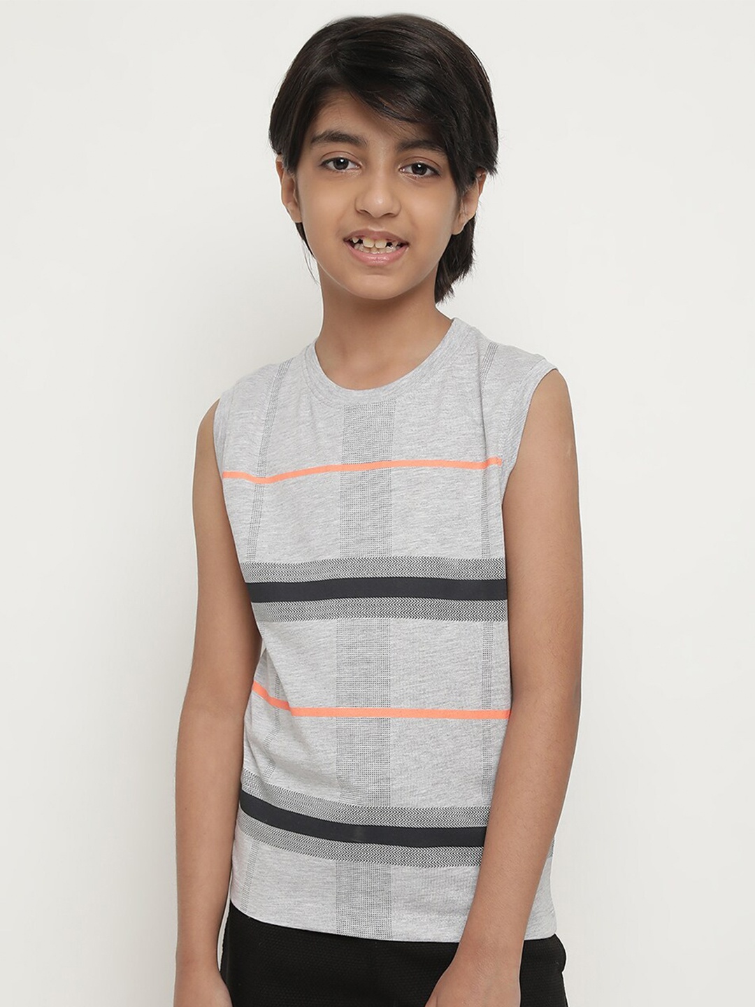 

Octave Boys Striped Sleeveless Cotton T-shirt, Grey