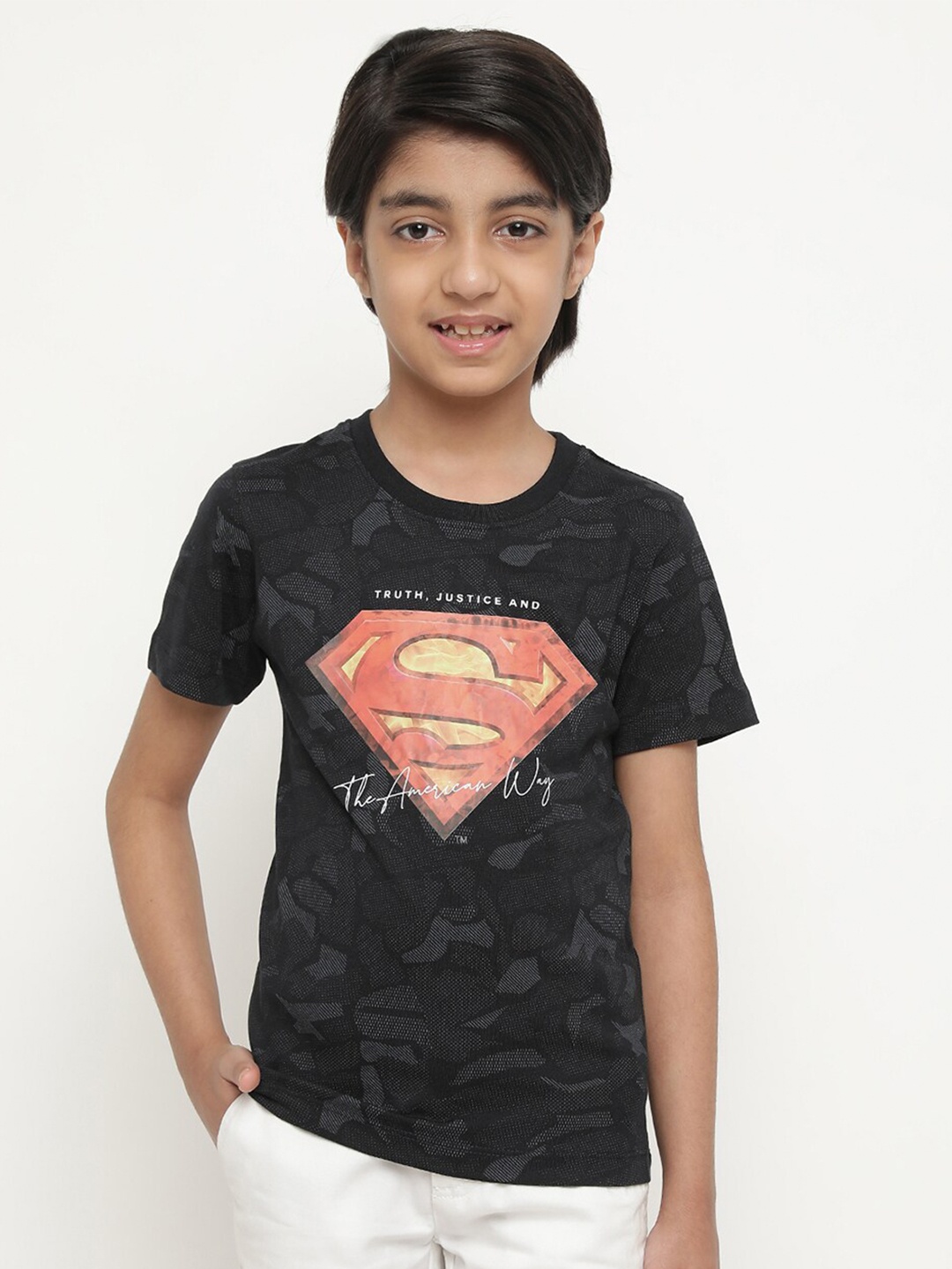

Octave Boys Superman Graphic Printed Cotton T-shirt, Navy blue