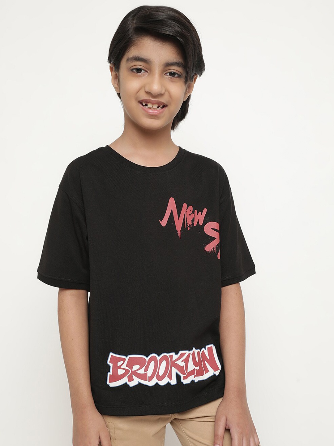 

Octave Boys Typography Printed Cotton T-shirt, Black