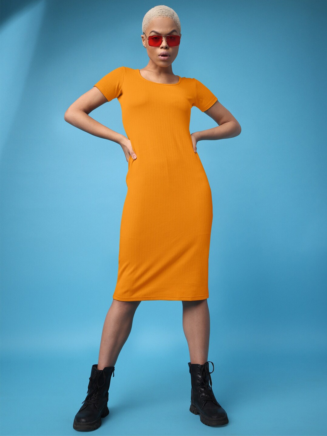 

PURVAJA Round Neck Sheath Midi Dress, Orange