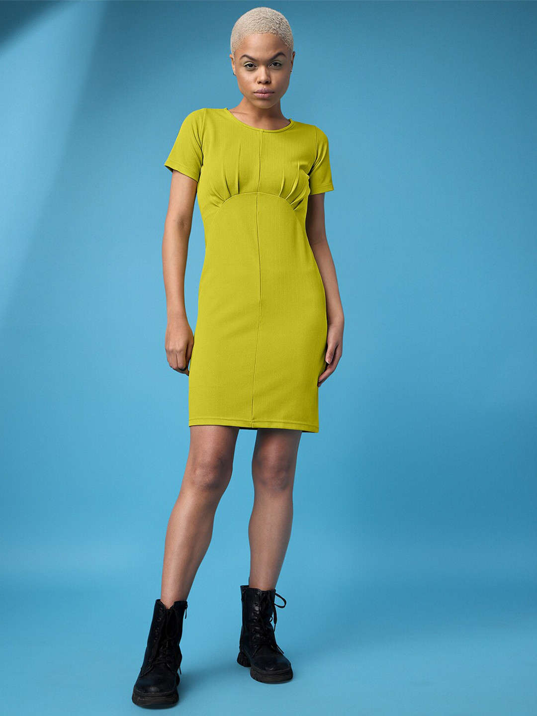 

PURVAJA Round Neck Sheath Mini Dress, Green