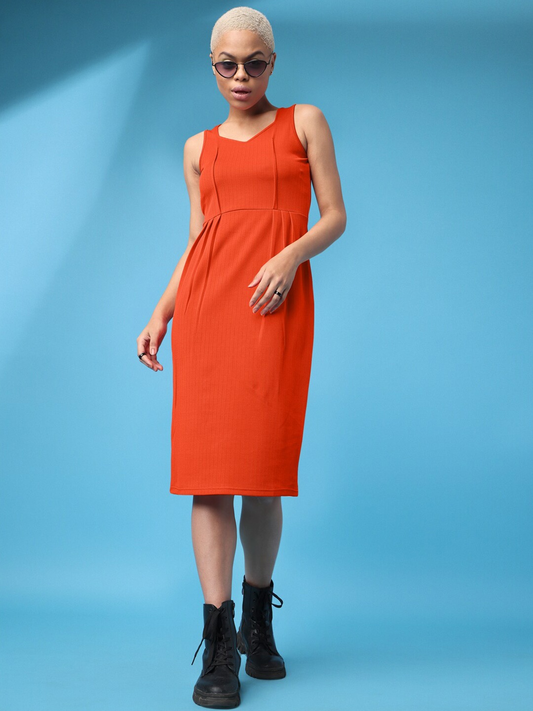 

PURVAJA Sleeveless Knitted Sheath Dress, Orange