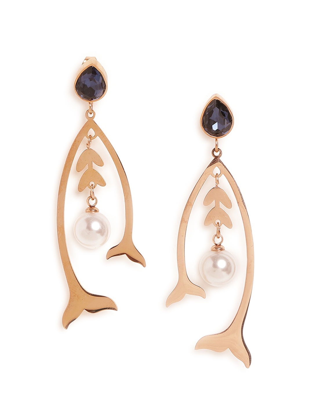 

EL REGALO Women Stainless Steel Gold-Plated Contemporary Beaded Drop Earrings