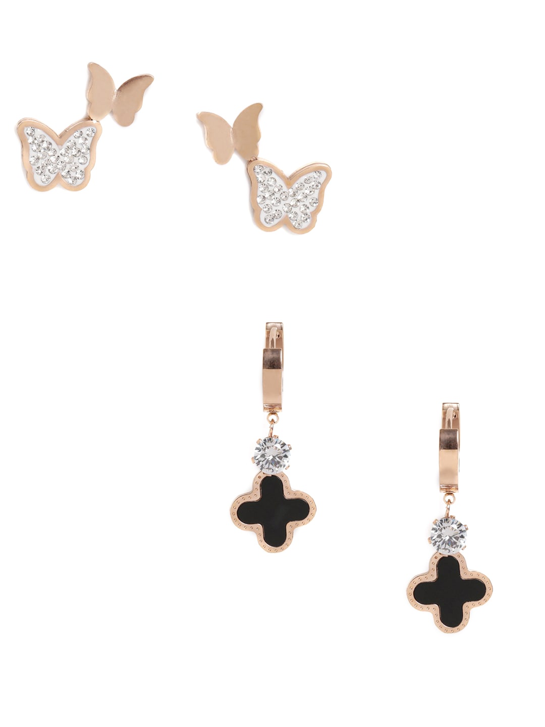 

EL REGALO Set Of 2 Stainless Steel Gold-Plated Contemporary Studs Earrings