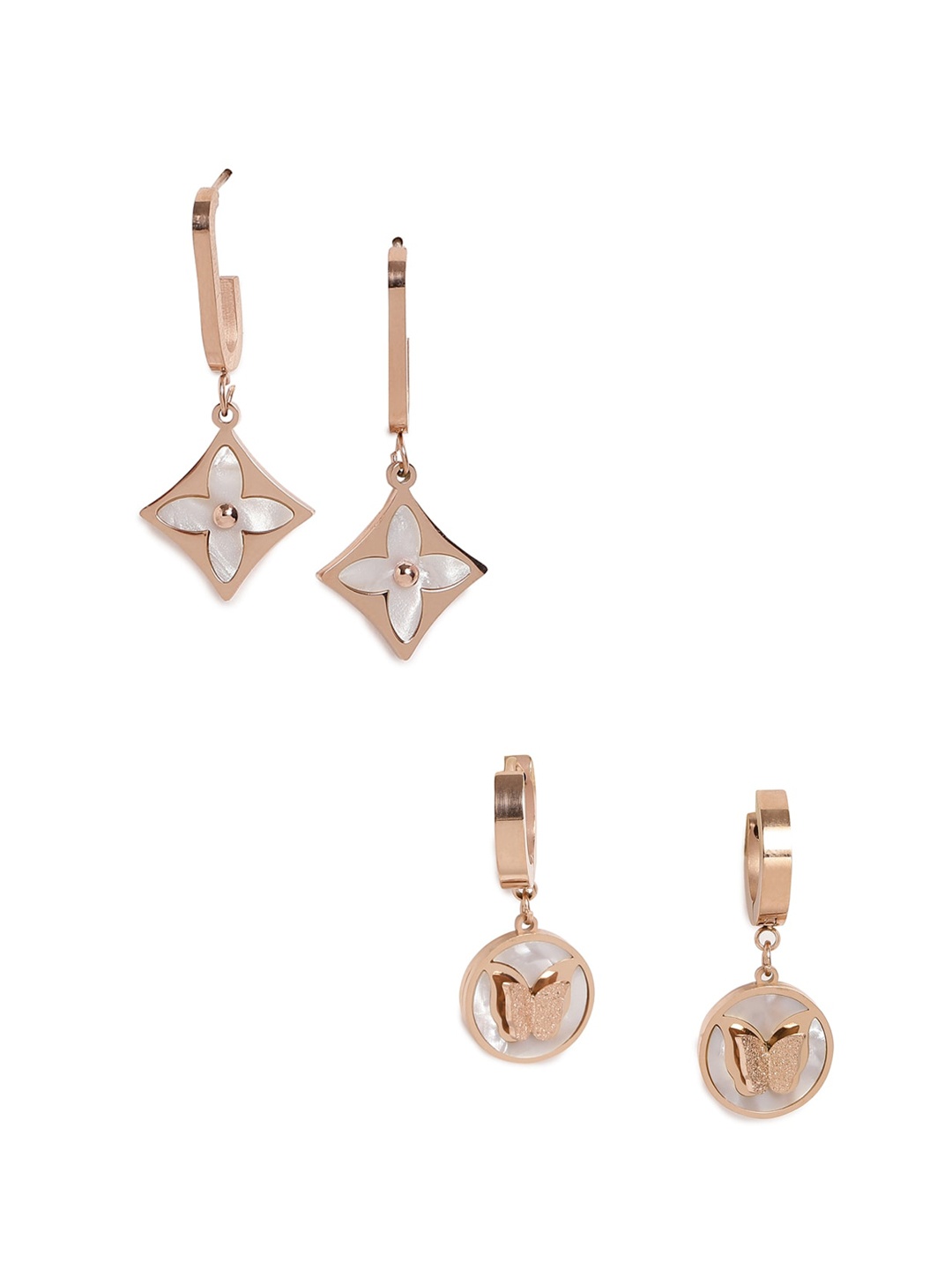 

EL REGALO Set Of 2 Women Stainless Steel Gold-Plated Contemporary Drop Earrings
