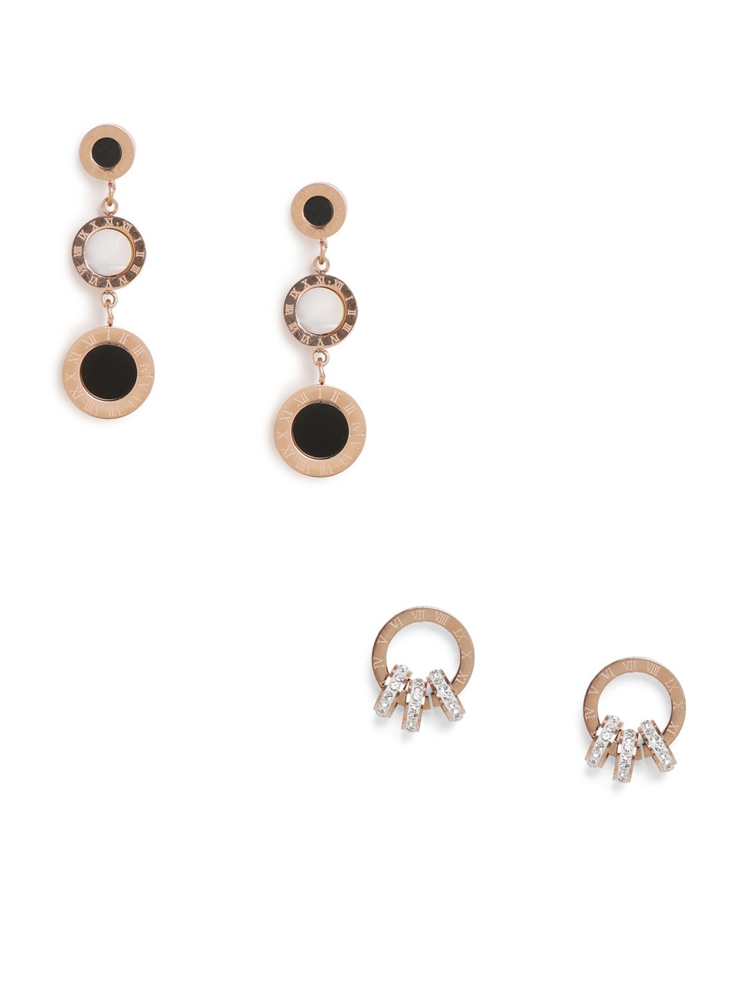 

EL REGALO Set Of 2 Stainless Steel Gold-Plated Contemporary Drop Earrings