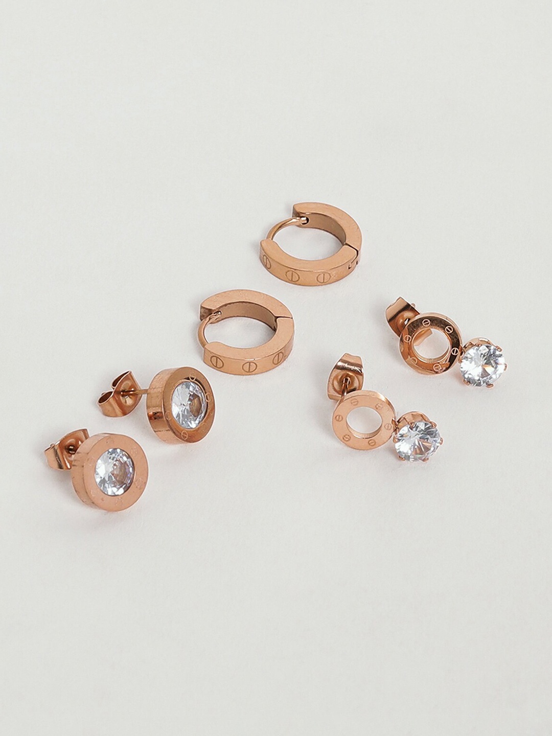 

EL REGALO Women Set Of 3 Gold-Plated Stainless Steel Contemporary Stud Earrings
