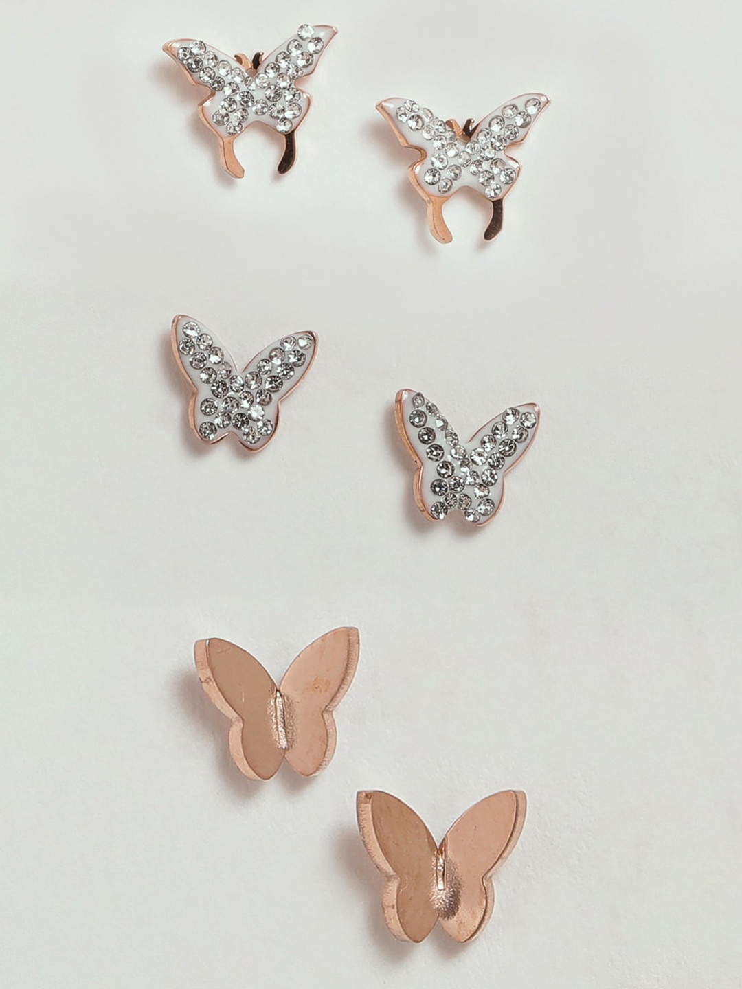 

EL REGALO Set Of 3 Stainless Steel Gold-Plated Contemporary Studs Earrings