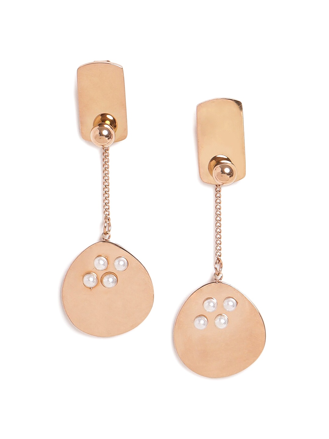 

EL REGALO Women Stainless Steel Gold-Plated Contemporary Drop Earrings