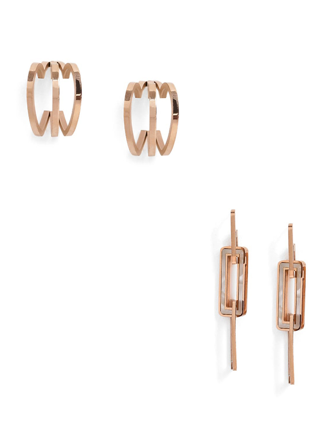 

EL REGALO Women Set Of 2 Stainless Steel Gold-Plated Contemporary Drop Earrings