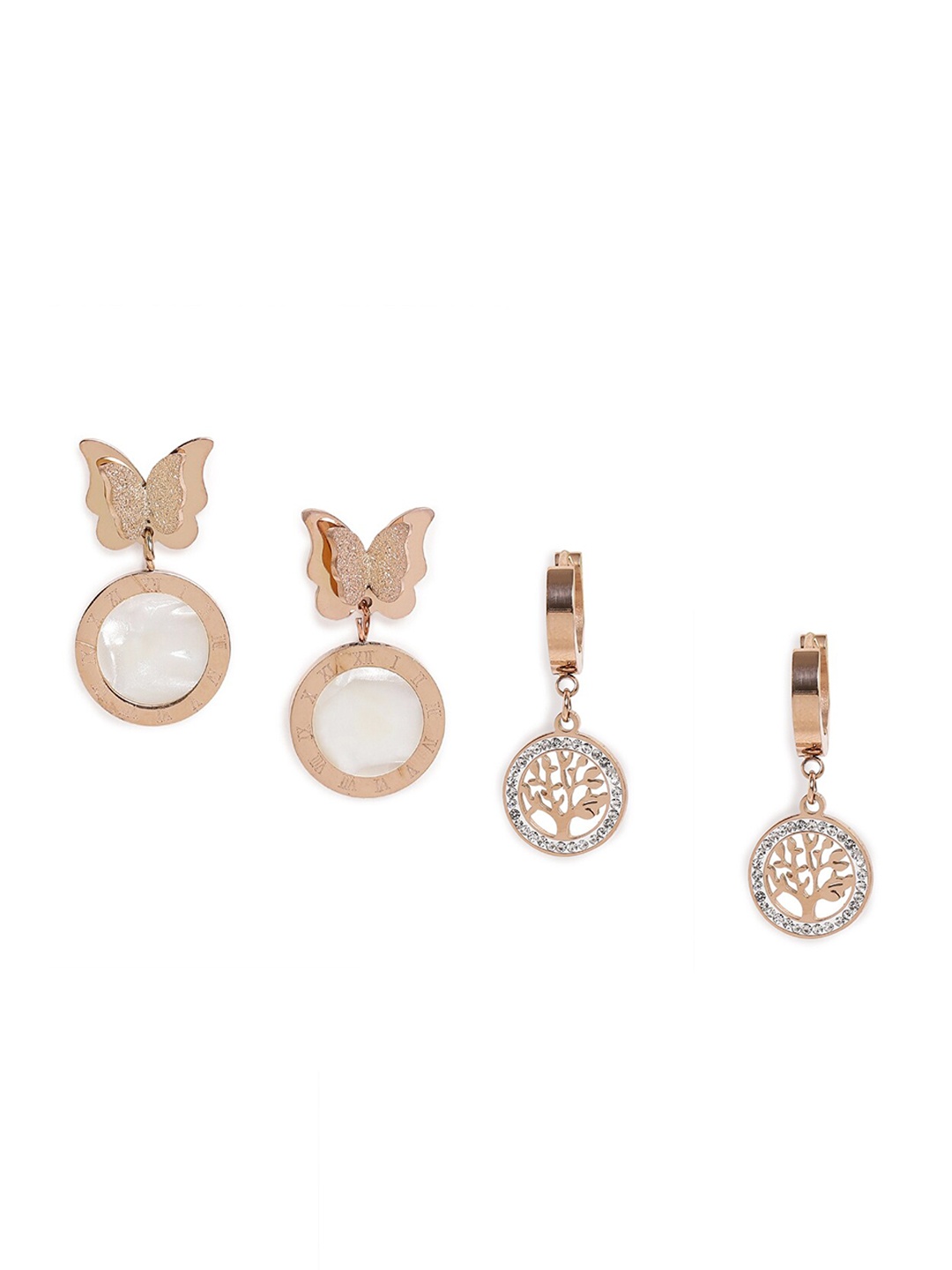 

EL REGALO Women Stainless Steel Set Of 2 Gold-Plated Contemporary Drop Earrings