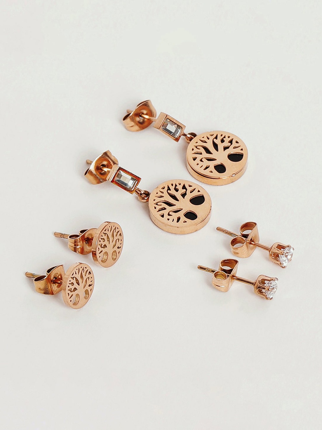 

EL REGALO Set Of 3 Stainless Steel Gold-Plated Contemporary Studs Earrings