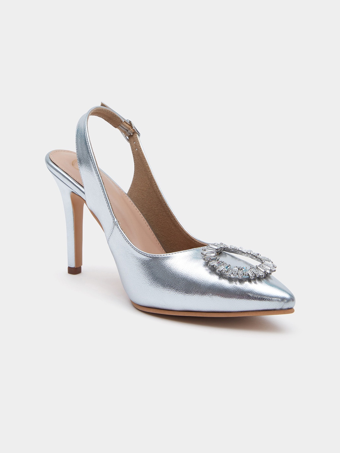 

20Dresses Silver-Toned Embellished Stiletto Heel Mules