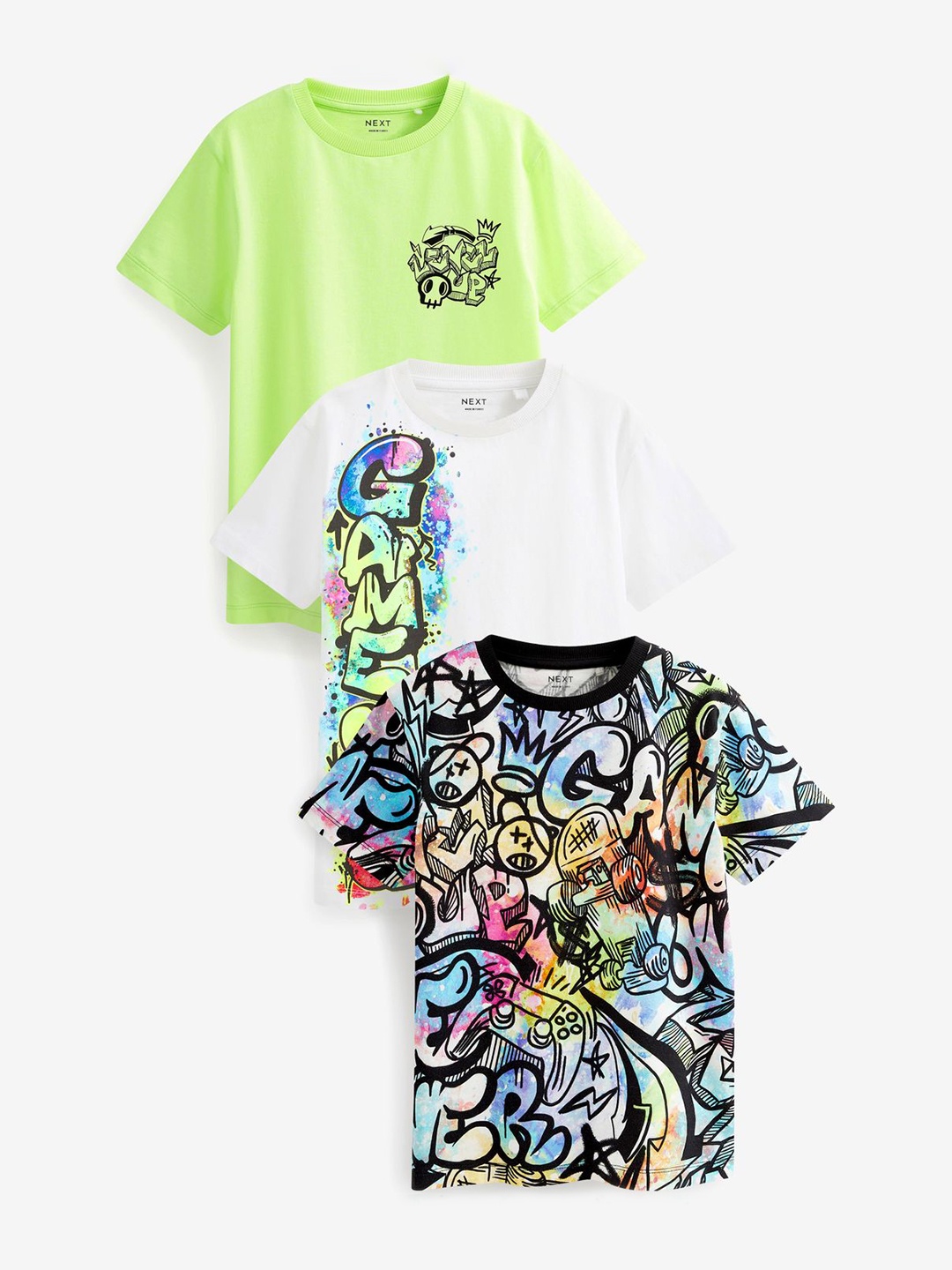 

NEXT Boys Pack of 3 Printed Pure Cotton T-shirts, Multi