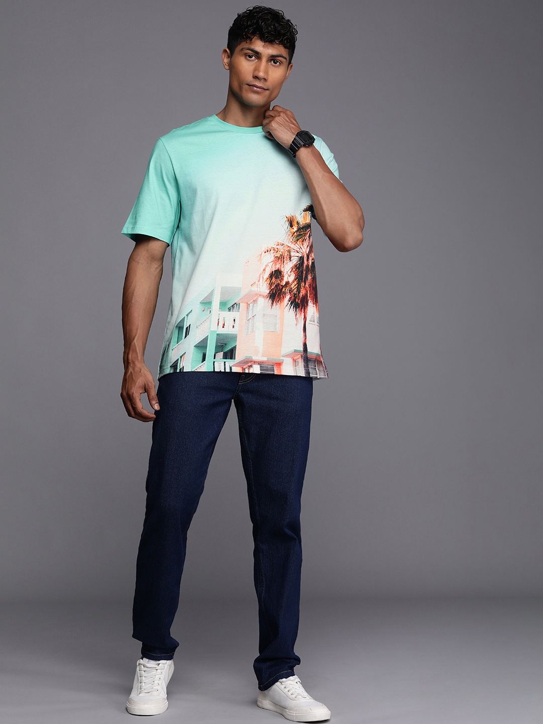 

NEXT Men Graphic Printed Pure Cotton T-shirt, Blue