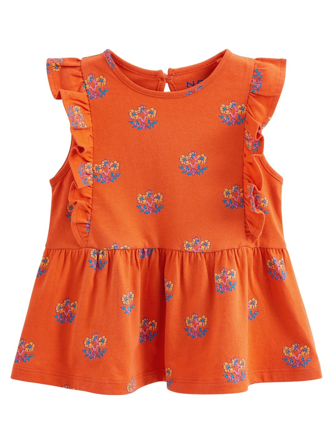

NEXT Girls Floral Printed Ruffled Pure Cotton Fit & Flare Dress, Orange
