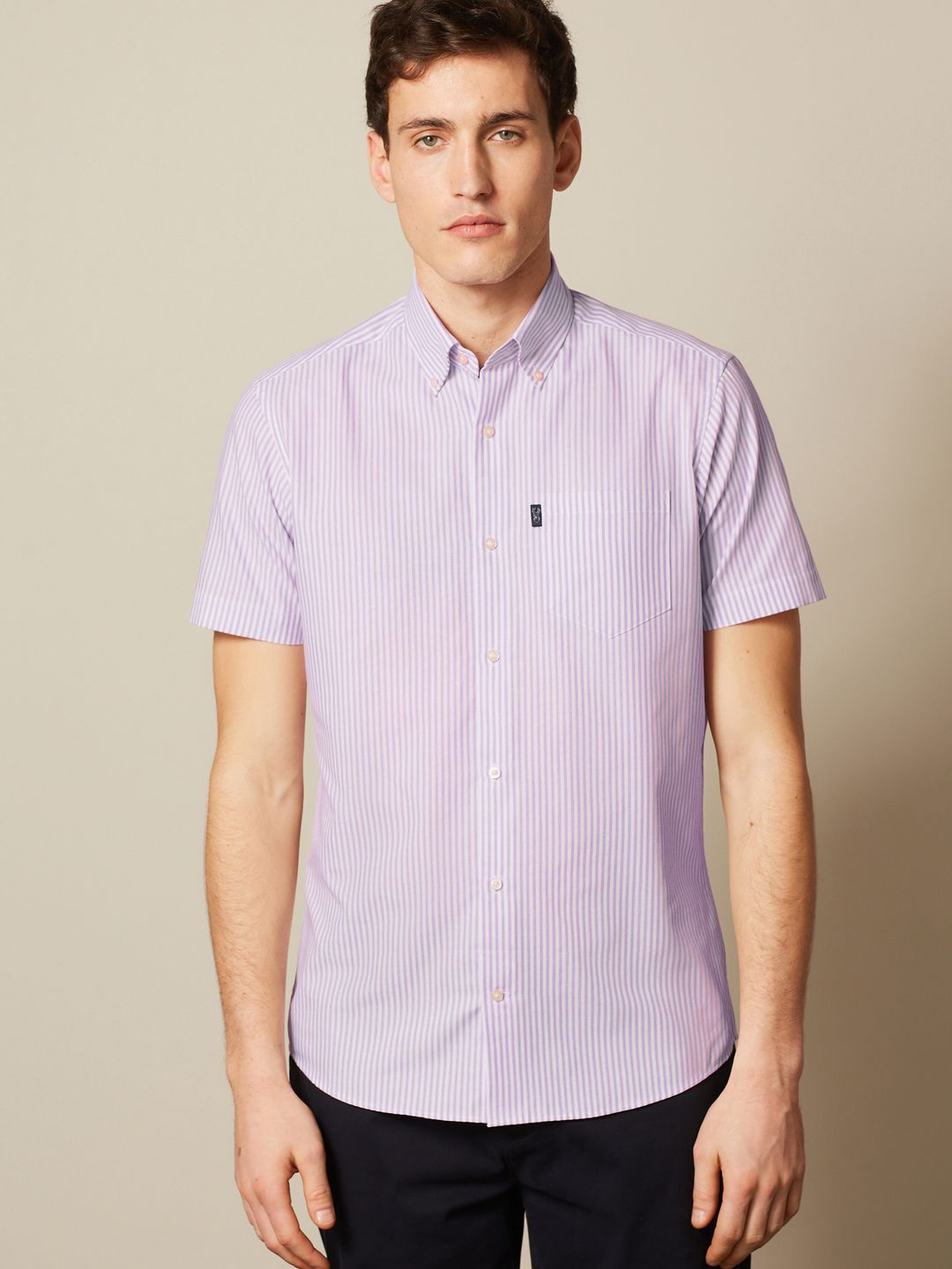 

NEXT Striped Casual Shirt With Chest Pocket, Pink