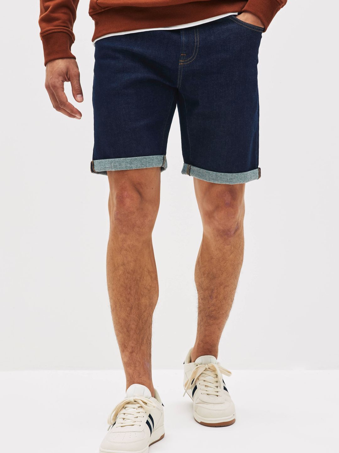 

NEXT Men Mid-Rise Washed Denim Shorts, Black
