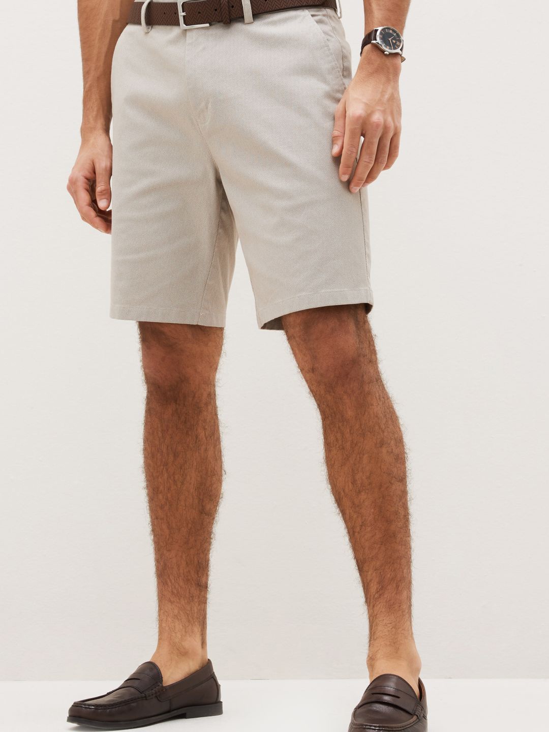 

NEXT Men Mid-Rise Chino Shorts With Textured Belt, Brown