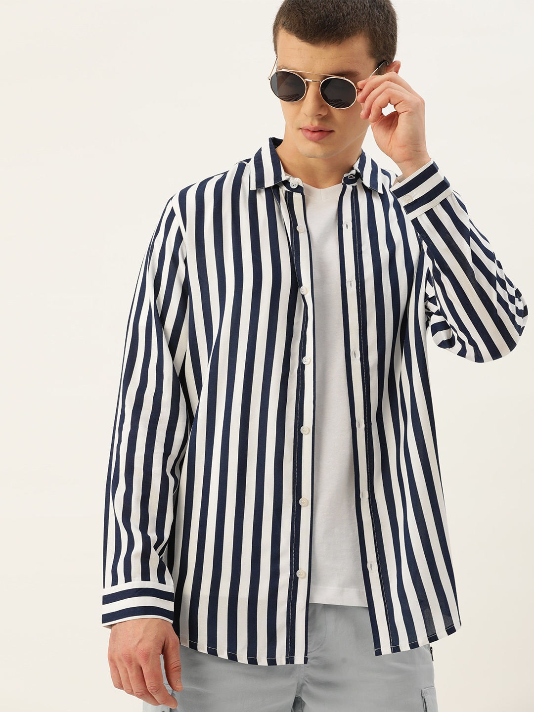 

Kook N Keech Men Relaxed Fit Striped Casual Shirt, Navy blue
