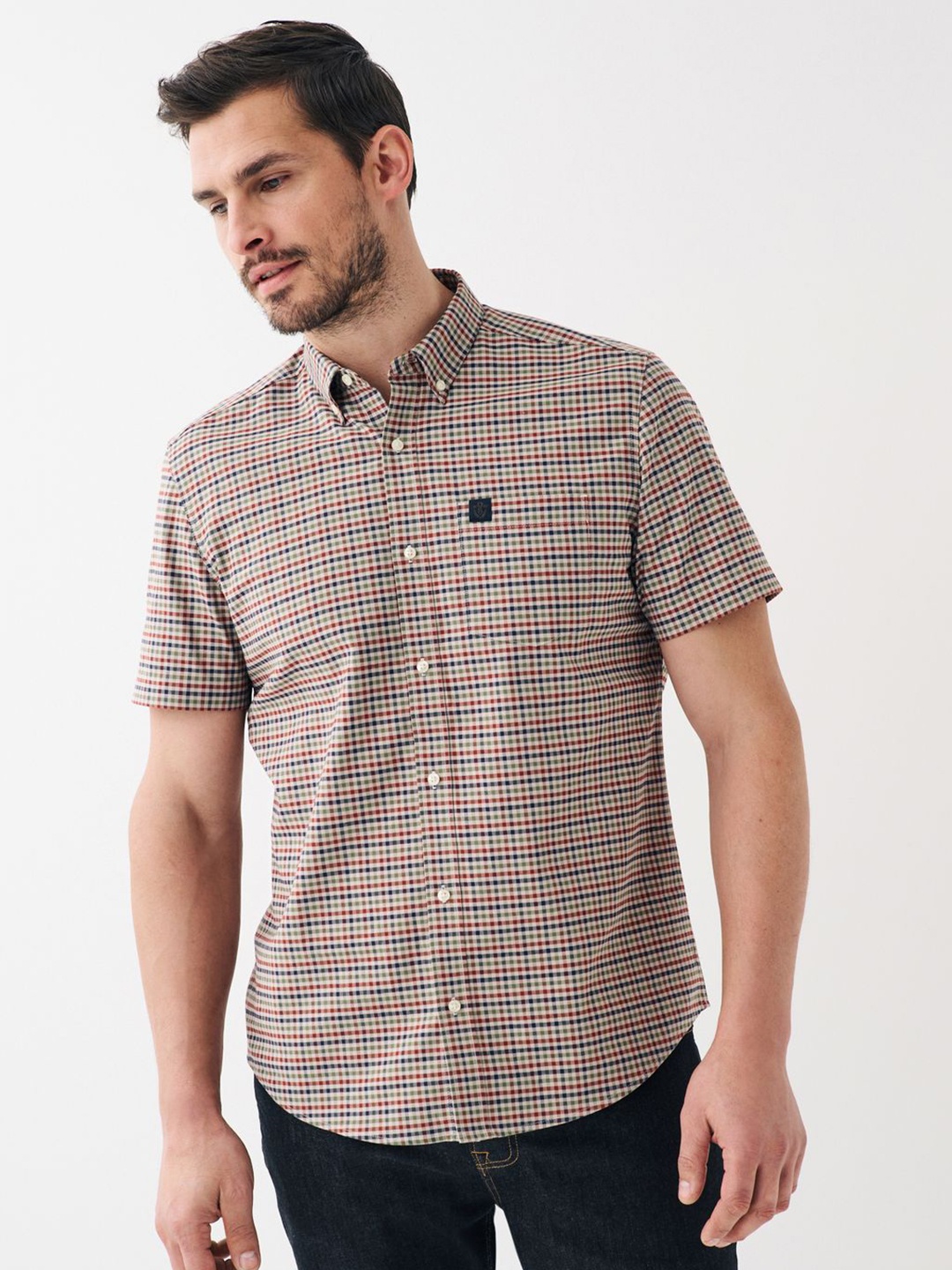 

NEXT Micro Checked Casual Shirt With Chest Pocket, Maroon