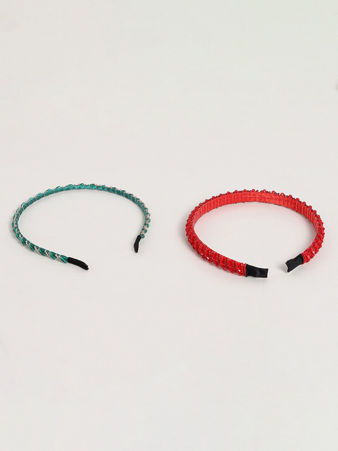 

EL REGALO Women Set Of 2 Embellished Hairbands, Green
