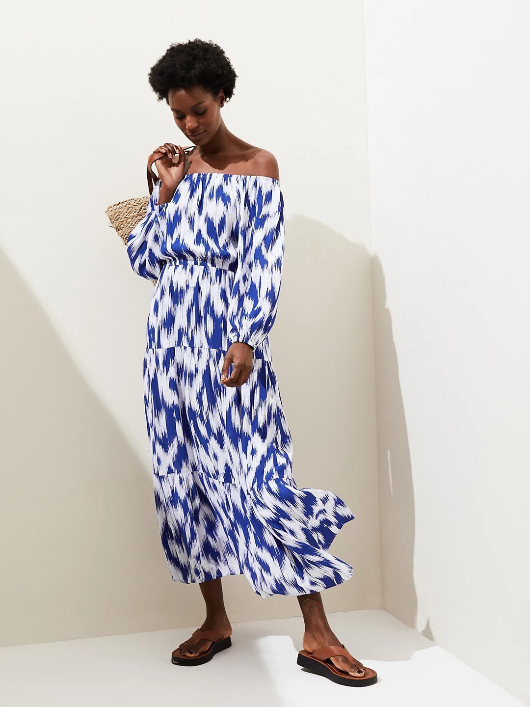 

Marks & Spencer Abstract Printed Fit & Flare Midi Dress, Blue