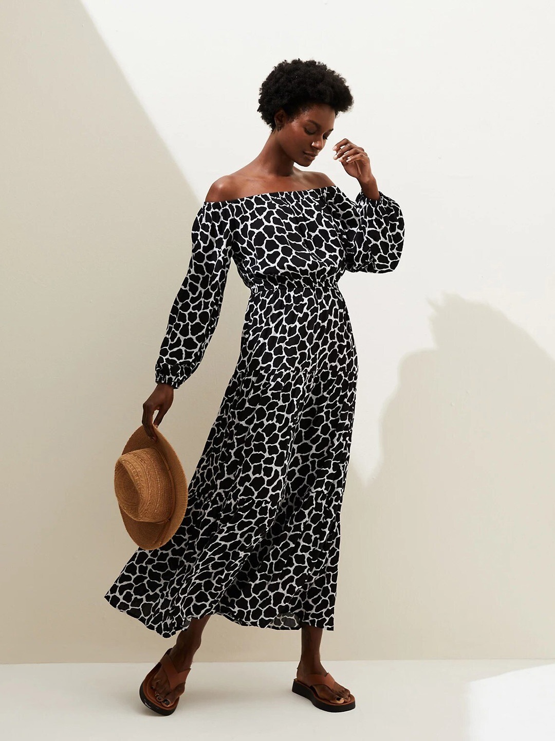

Marks & Spencer Animal Printed Off-Shoulder A-Line Midi Dress, Black