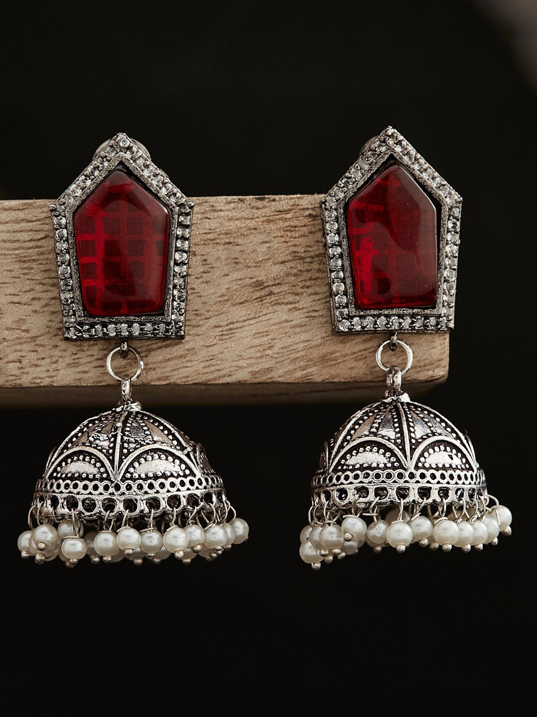 

ATIBELLE German Silver-Plated Dome Shaped Jhumkas