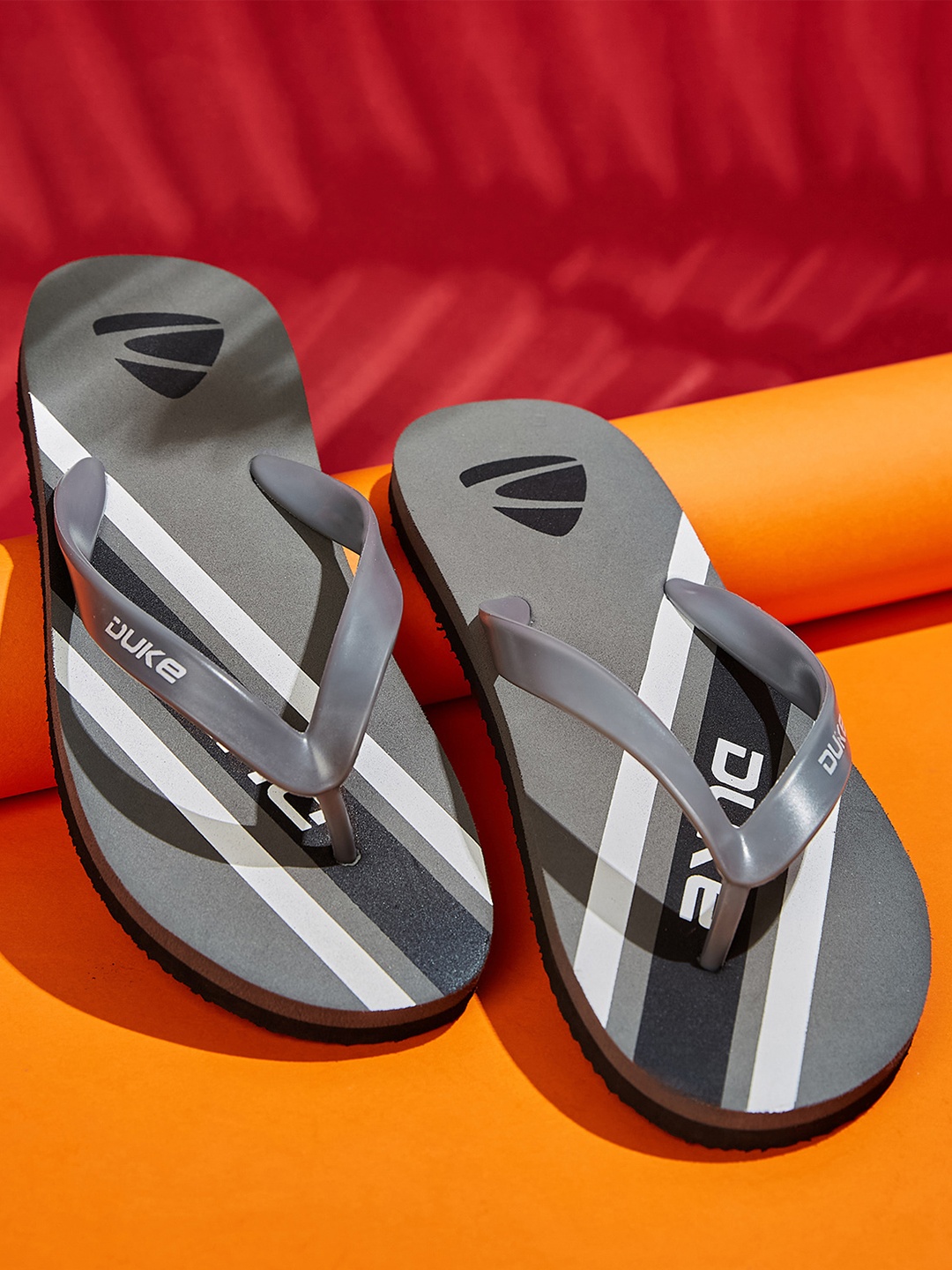 

Duke Men Striped Thong Flip-Flops, Grey