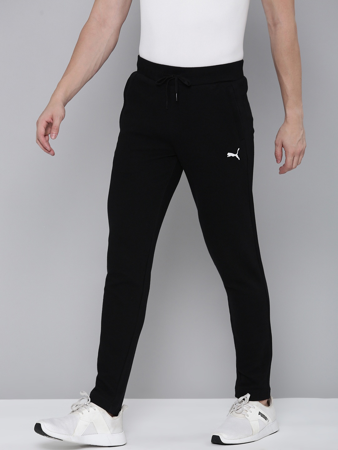 

Puma Men Ottoman Mid-Rise dryCELL Self-Design Slim-Fit Track Pants, Black