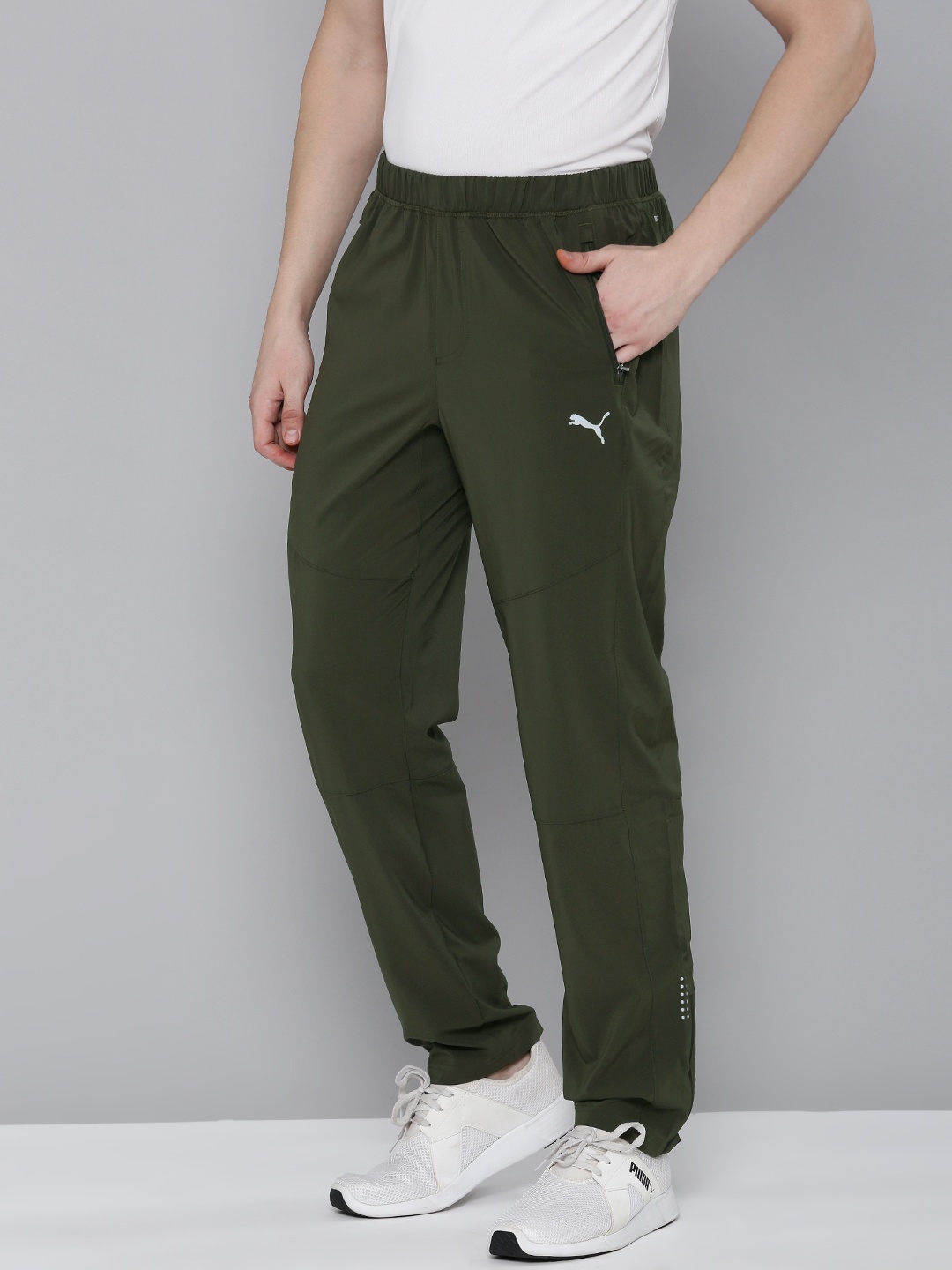 

Puma Men Mid-Rise dryCELL Tapered Fit Woven Running Track Pants, Olive