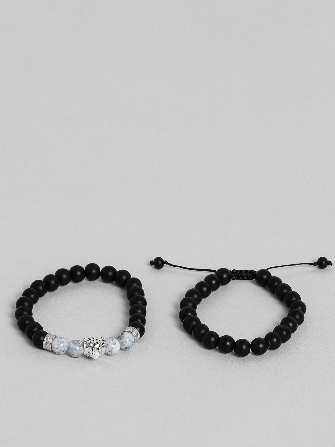 

EL REGALO Set Of 2 Beaded Elasticated Bracelet, Black