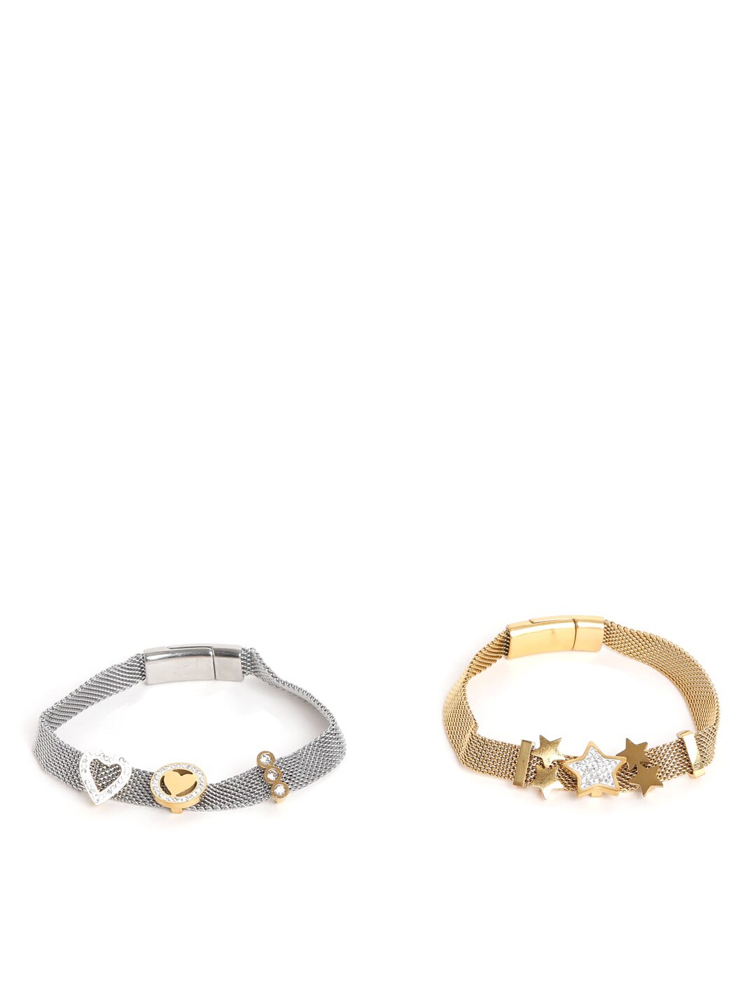 

EL REGALO Women Set Of 2 Brass Charm Bracelet, Silver