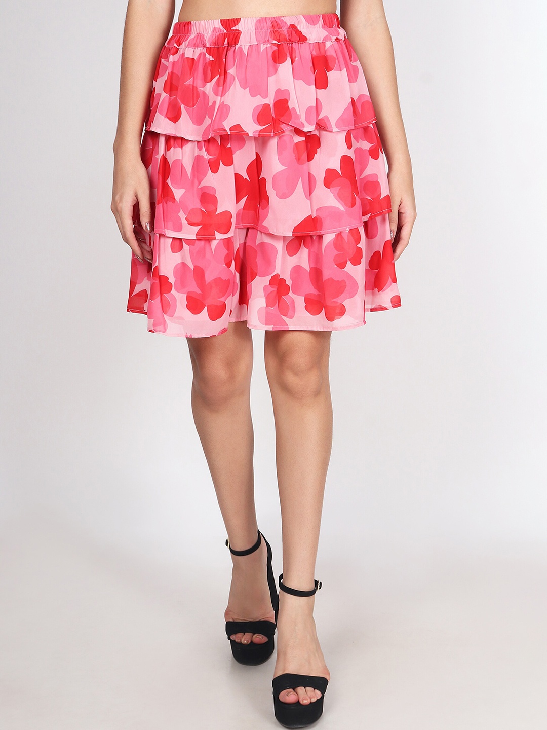 

CHARMGAL Printed Flared Skirts, Red