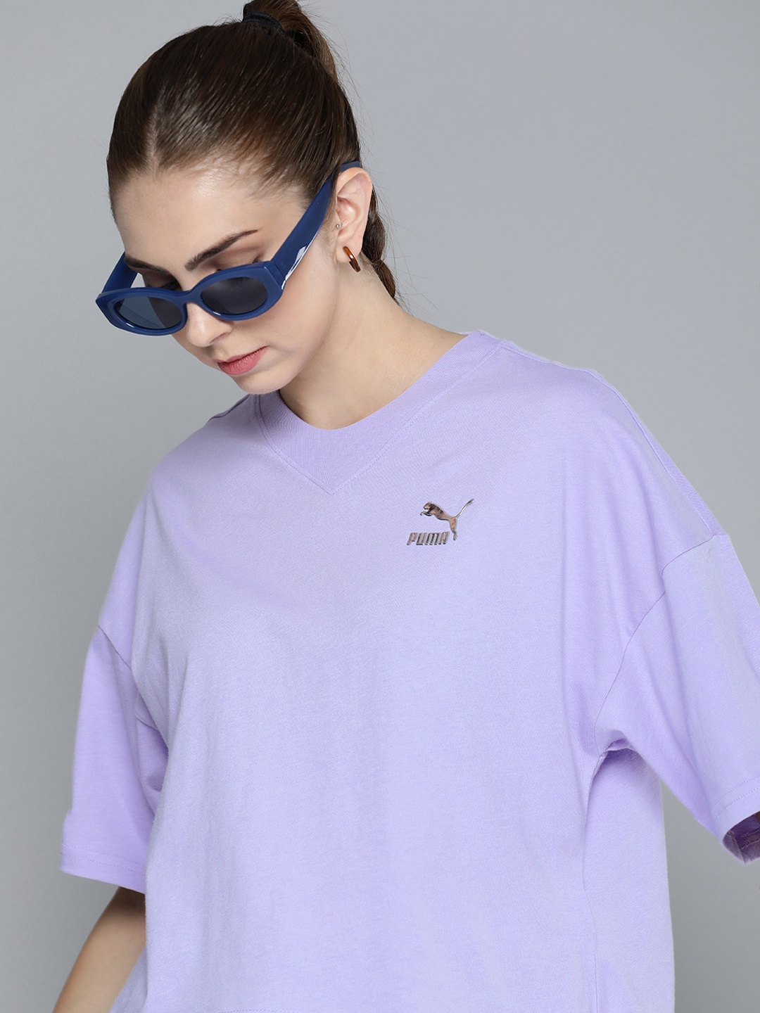 

Puma Dare To Drop-Shoulder Sleeves Pure Cotton Oversized Outdoor T-shirt, Lavender