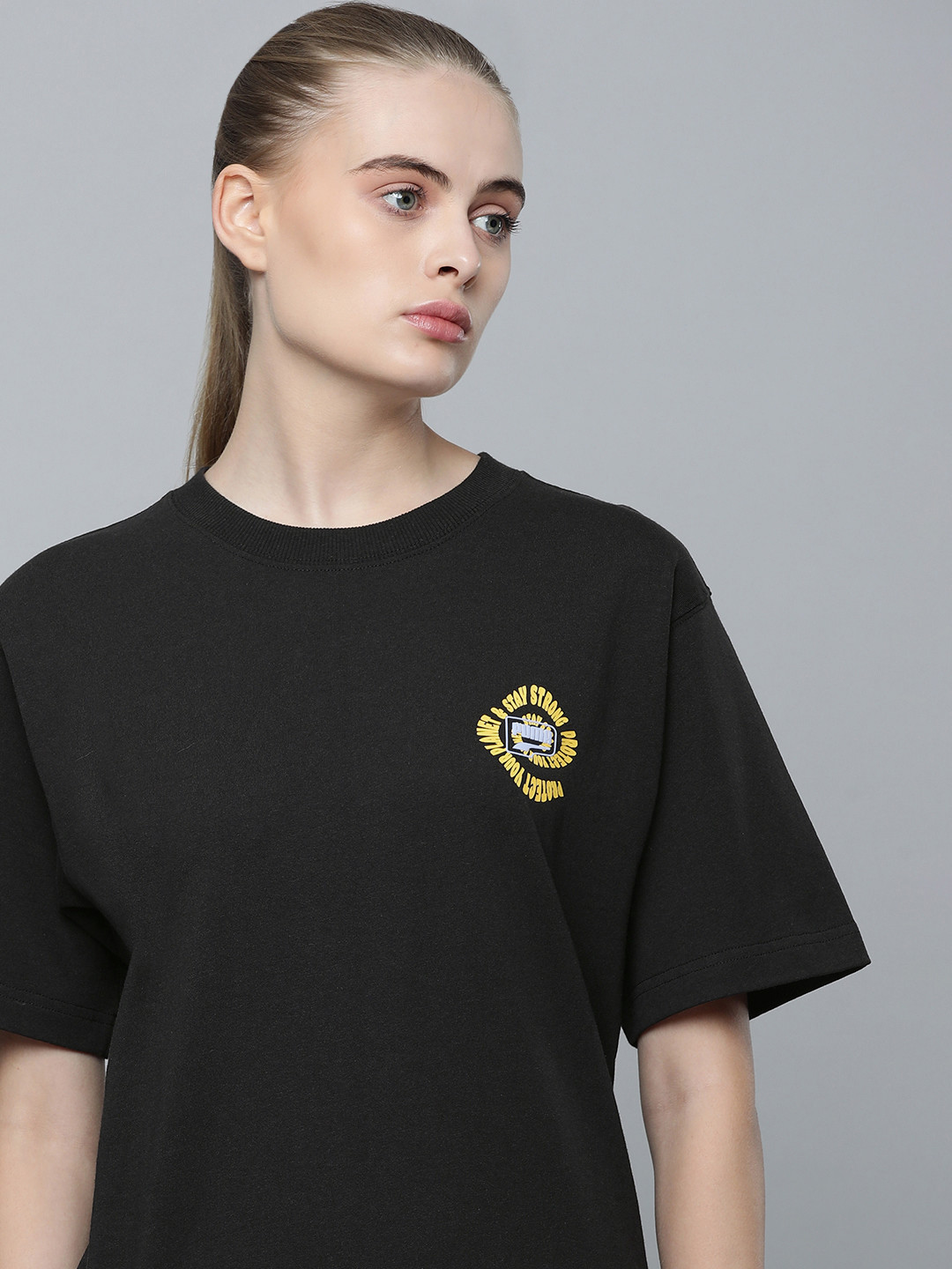 

Puma Brand Logo Printed DOWNTOWN Relaxed Drop-Shoulder Sleeves Pure Cotton Sustainable T-shirt, Black