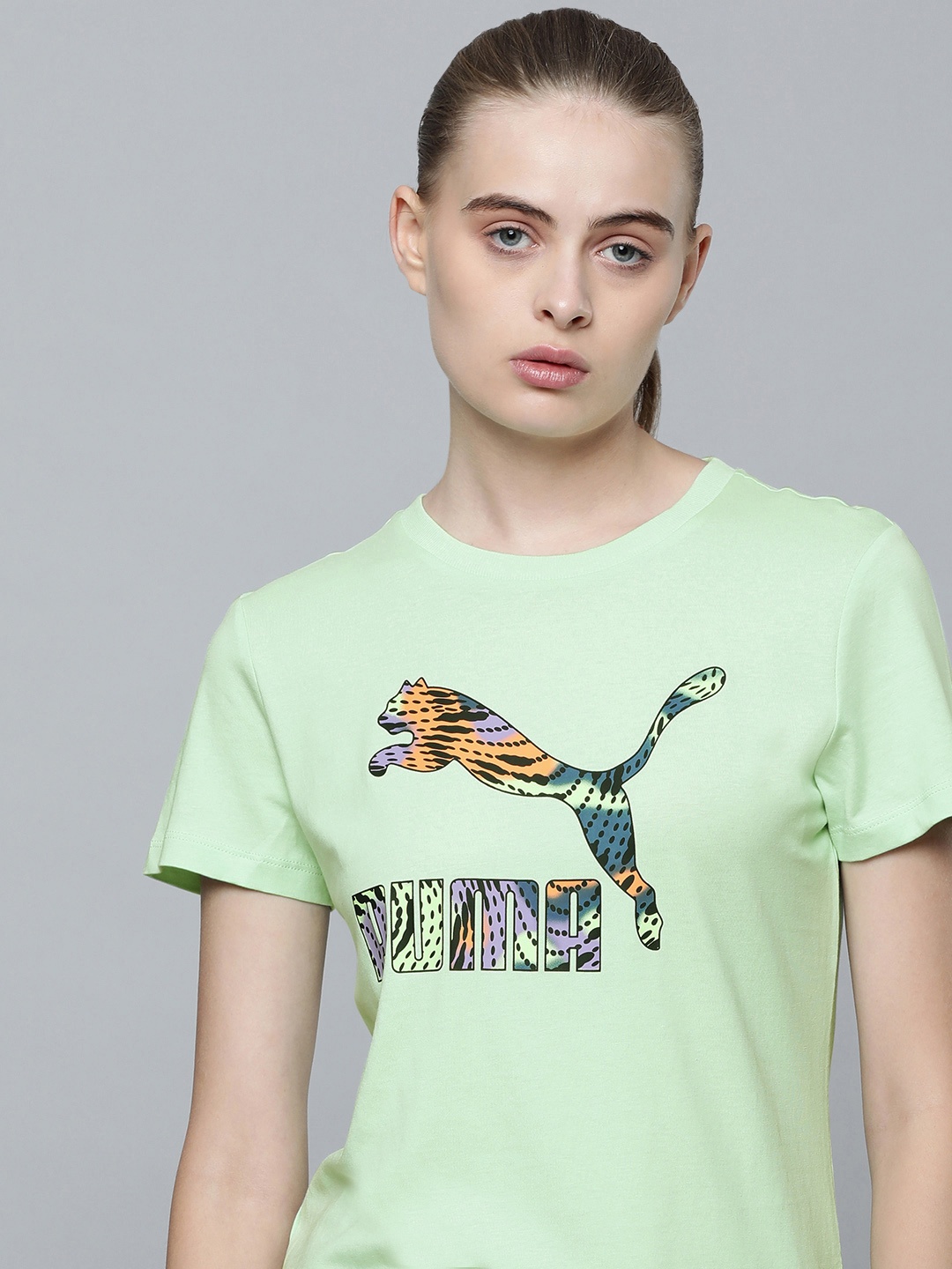 

Puma Classics Brand Logo Print Knitted Infill Regular Fit Cotton Outdoor Sports T-Shirt, Green