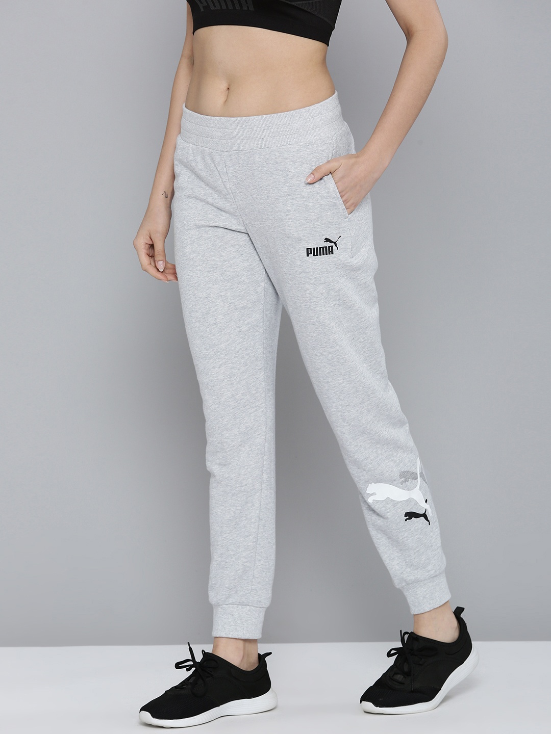 

Puma Women Essentials+ Logo Power Regular Fit Joggers, Grey melange