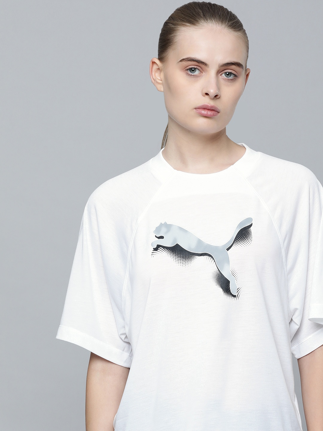 

Puma Women Modern Sports Brand Logo Printed dryCell Oversized T-shirt, White