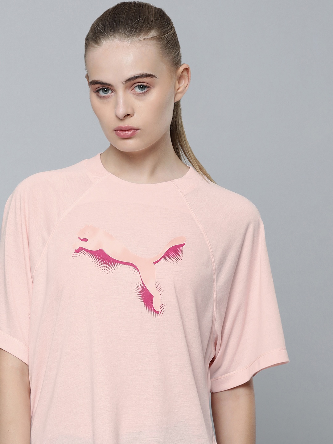 

Puma Women Modern Sports Brand Logo Printed DryCell Oversized Fit T-shirt, Pink