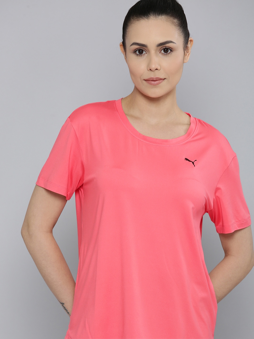 

Puma Brand Logo Printed Styled Back dryCELL Studio Yogini Lite Sustainable Top, Peach