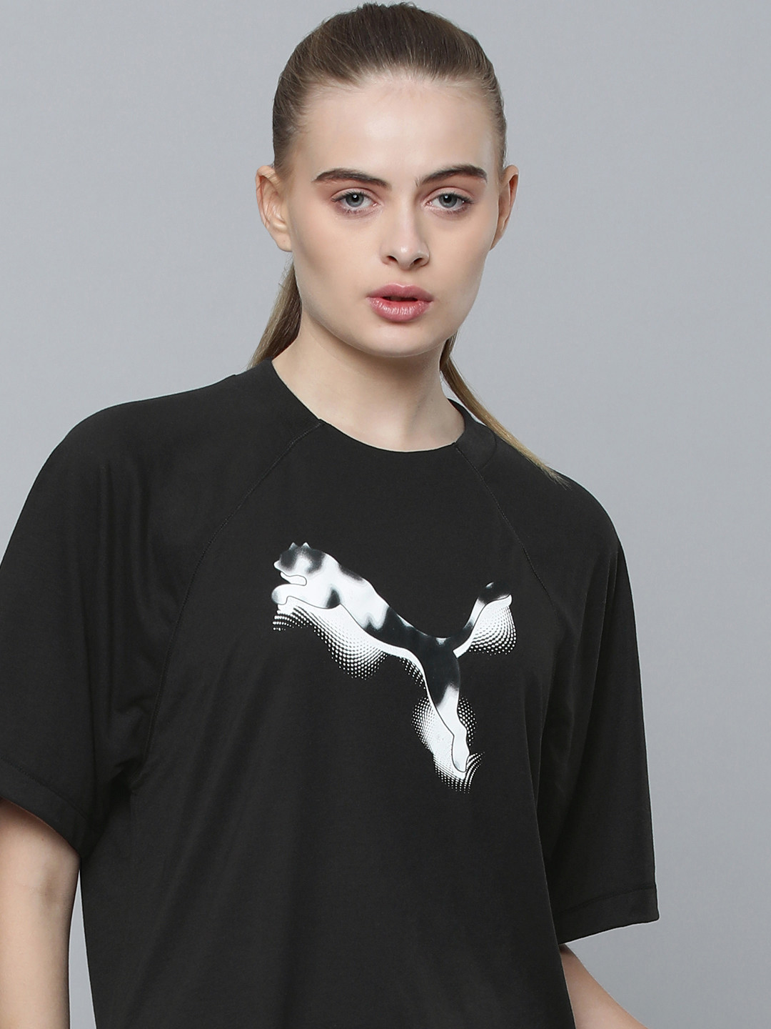 

Puma Women Modern Sports Brand Logo Printed DryCell Oversized T-shirt, Black