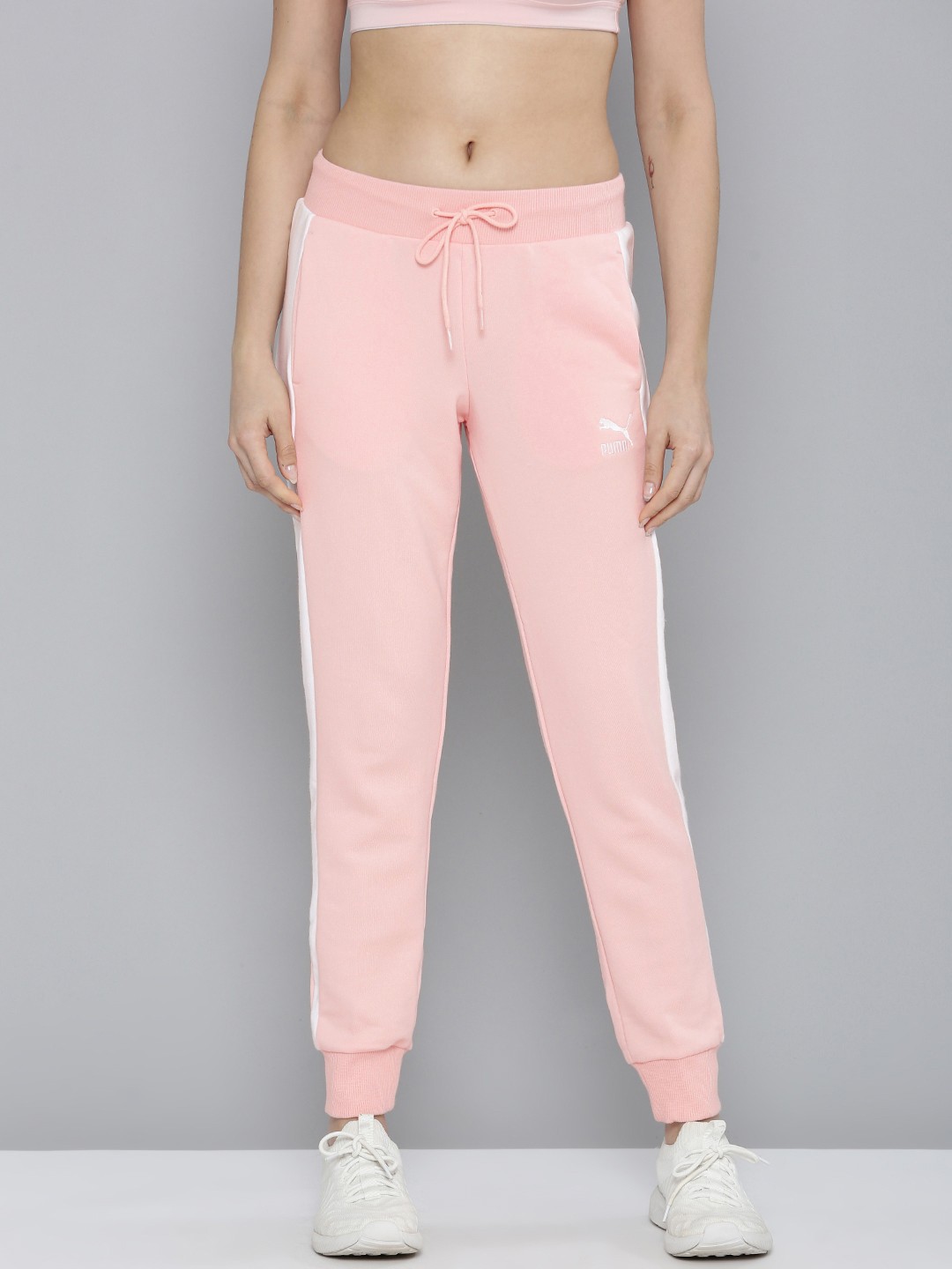 

Puma Women Brand Logo Printed Slim Fit Iconic T7 Sustainable Joggers With Side Stripes, Pink
