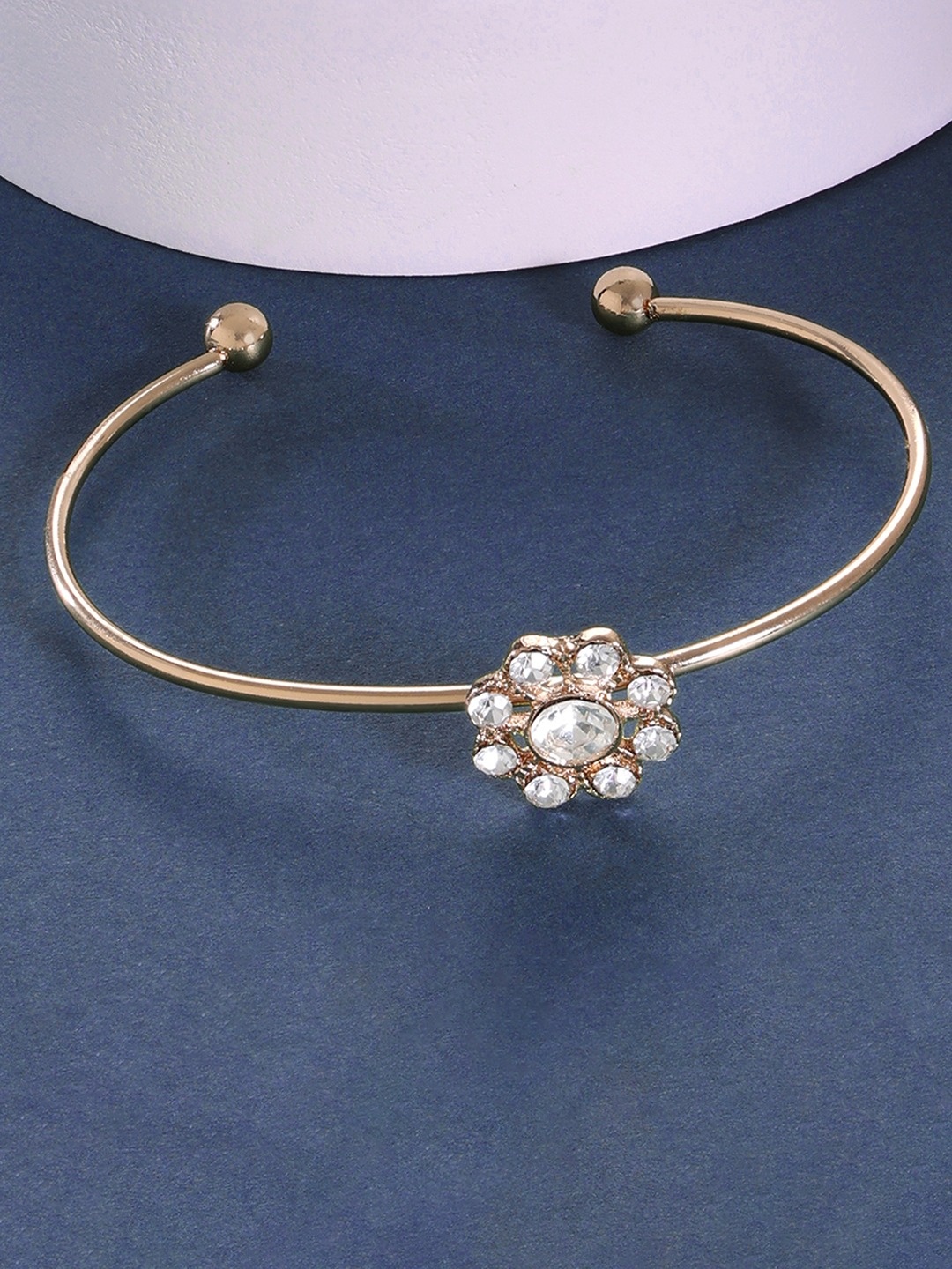 

AMI Women Gold-Plated Austrian Diamonds Flower Kada Bracelet
