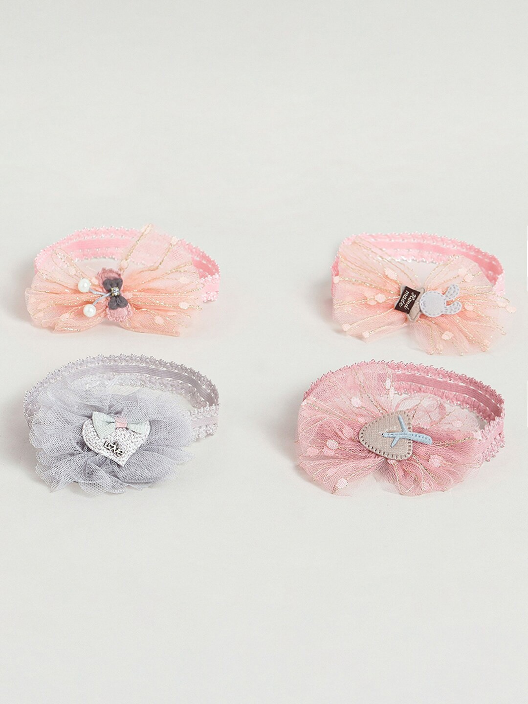 

EL REGALO Girls Set Of 4 Embellished Hairbands, Peach