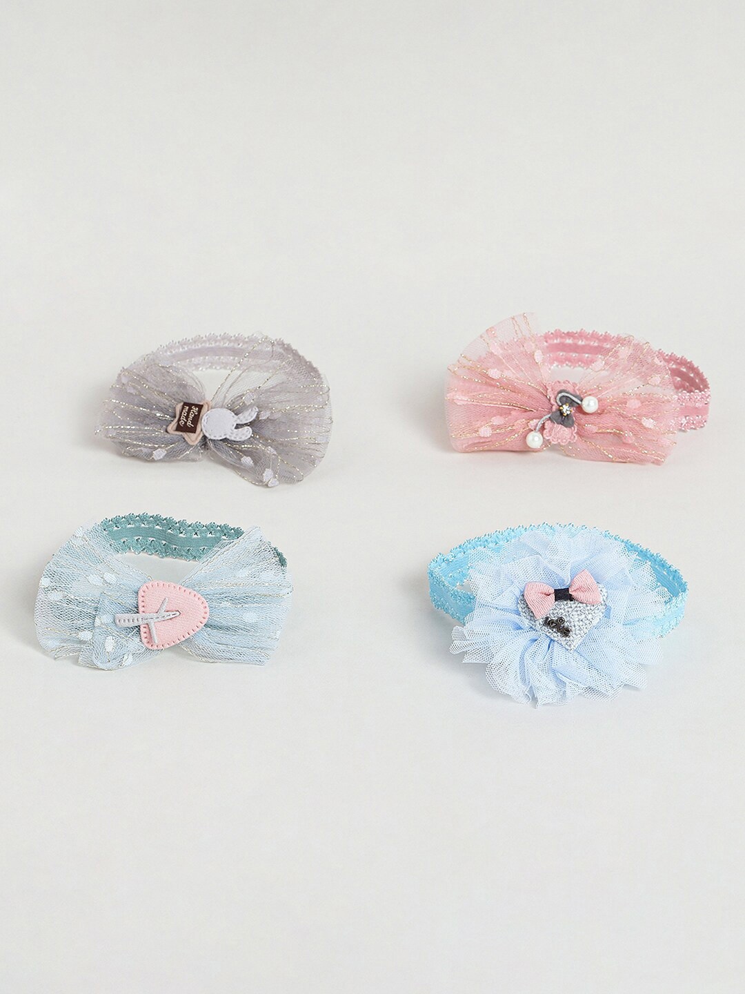 EL REGALO Girls Set Of 4 Embellished Bow Hairbands, Peach